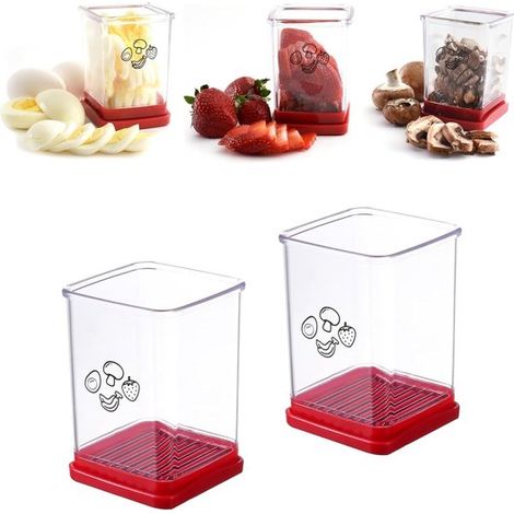 Obstschneider-Set aus Edelstahl, Schnell-Obstschneider mit Druckplatte für weiches Obst, Bananen und Gemüse, inklusive Schutzabdeckung und Aufbewahrungsbox – 2-teilig