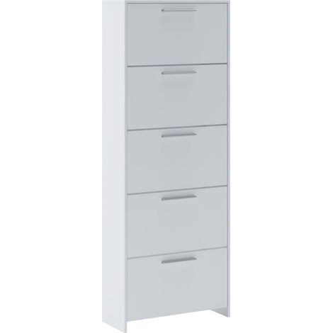 Scarpiera Ghisalba, Mobile Portascarpe 5 Ripiani, 10 Vani, 5 Ante, 69x28x187h cm Bianco