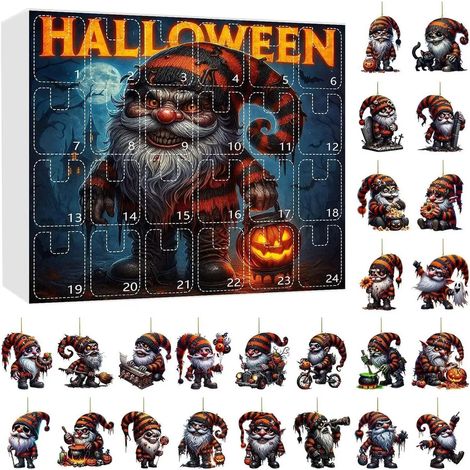 Calendrier de l'Avent Halloween Gnome, compte à rebours de 24 jours, décorations suspendues en acrylique 2D en forme de citrouille et de gnome pour la maison. (1/5)