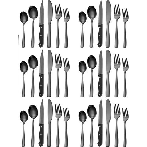 Ensemble de couverts,Couverts de table pour 6 personnes, Ménagère 36 pièces, couverts avec couteau, fourchette, cuillère, couteau à steak, passe au lave-vaisselle