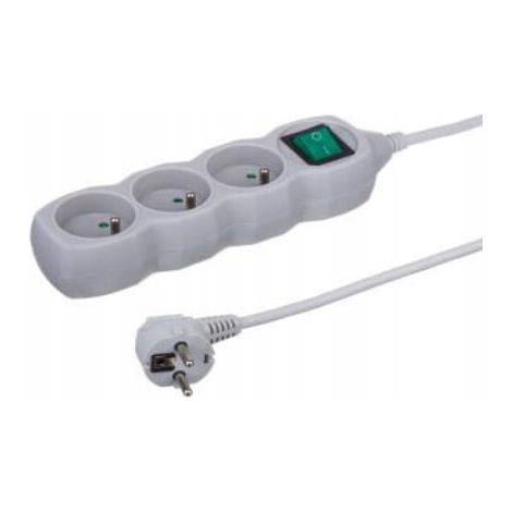 Cable de extensión con interruptor, 3 enchufes, 1,5 m, regleta gris