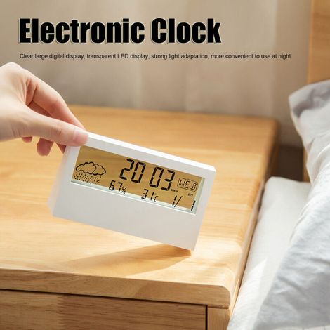 Multifunktionaler elektronischer Wecker mit Temperatur-/Luftfeuchtigkeitsanzeige – Weißes ABS-Gehäuse, 133 x 73 x 32 mm – AAA-Batterie nicht enthalten