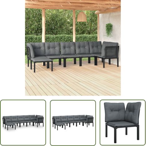 The Living Store 7-tlg. Garten-Lounge-Set Schwarz und Grau Poly Rattan - Gartengeräte - Gartenmöbel - Loungesessel - Outdoor Möbel - Rattanmöbel (1/5)