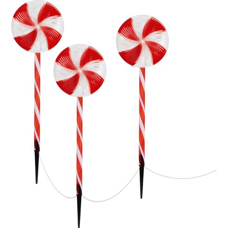 ECD Germany Set Decorativo 3 Piruletas Navideñas 60 LED 3m, con Pilas 8 Modos con Temporizador, Guirnalda de Iluminación Lollipop, Bastón de Caramelo, Iluminación Exterior de Camino de Jardín o Patio
