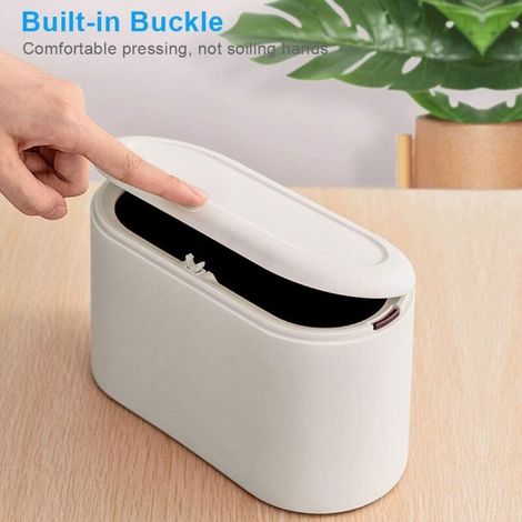 Cestino da tavolo con coperchio, mini cestino da tavolo, cestino per cosmetici da bagno, ideale per cucina, bagno, ufficio, toilette, auto, letto, antiodore, piccolo, in plastica, 2,5 l (bianco) (1/4)