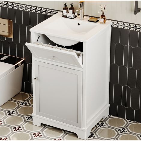 Mobile lavabo 51x46x87 cm con lavabo, cassetto e ripiano regolabile, MDF e ceramica, bianco (1/5)