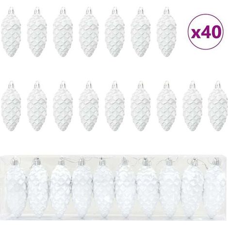 Boules de Noël en forme de pommes de pin, 40 pièces, en plastique blanc (1/5)