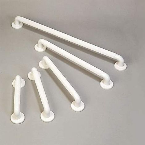 1 Barre d'appui rainurée 91,5 cm, tube PVC, extrémités ABS, plaques de fixation, pour salle de bain et escalier (1/4)