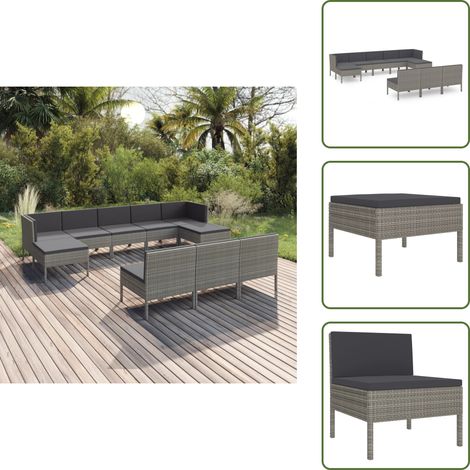 Salon de jardin 10 pcs avec coussins Résine tressée Gris - Salon De Jardin - Mobilier De Jardin - Set De Jardin - Résine Tressée - Chaise Longue