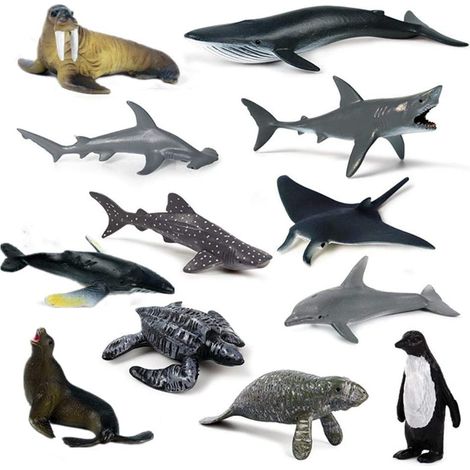 12 figurines d'animaux marins en plastique pour bain, jouets éducatifs pour enfants, ensemble de 12 pièces (1/5)