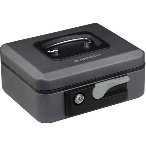 ARREGUI Popup C9726 Cassetta di sicurezza con chiave e pulsante per contare e trasportare denaro Cassetta Portavalori in acciaio con vassoio Portamonete Cassaforte portatile larghezza 20cm Grigio