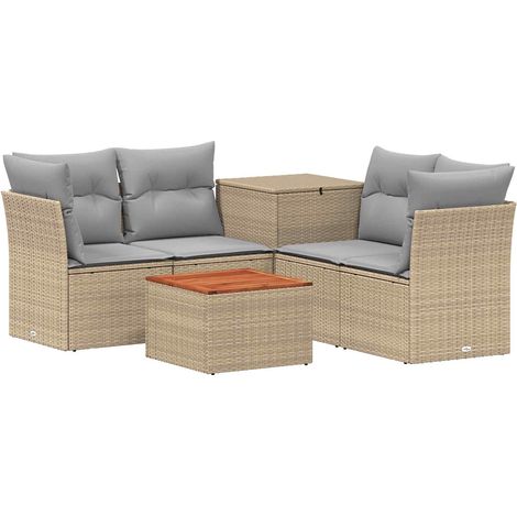 Sofa Set 6 stk. Beige und Hellgrau Polyrattan und Stahl vidaXL (1/5)