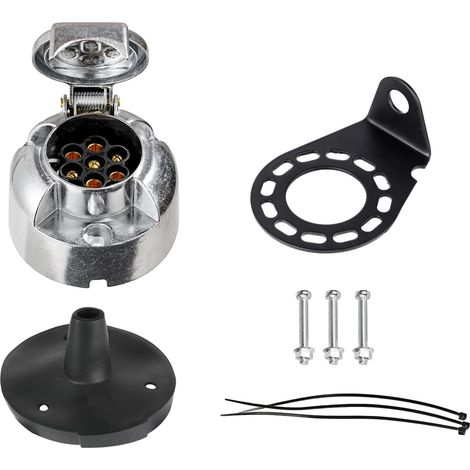 Kit de Prise Remorque en Métal 7 Broches Femelle, avec Joint en Caoutchouc et Support de Montage en Métal, 12V Étanche Connecteur Prise Remorque, pour Caravane RV (1/5)