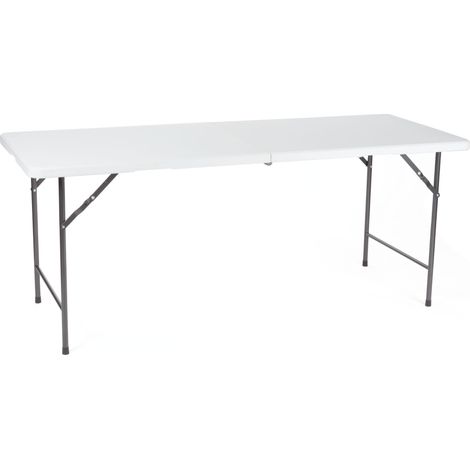 Perel Klapptisch, Buffettisch, Campingtisch, Picknicktisch, weiß, klappbar tragbar mit Griff, HDPE Platte und Stahlgestell 180 x 70 x 74 cm, für innen und außen