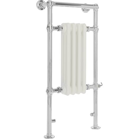 Milano Elizabeth 930mm x 452mm Electric Heated Towel Rail Radiator with Cast Iron Style Insert - Chrome and White (1/5)