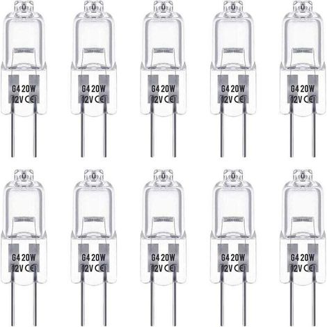 Ampoules Halogènes G4, Lampe de Base à Broche Halogène 12V 20W, Blanc Chaud 2800K, Gradable, Lampe Halogène Basse Tension G4, Lampe à Capsule Transparente, Paquet de 10 56Vingt (1/5)