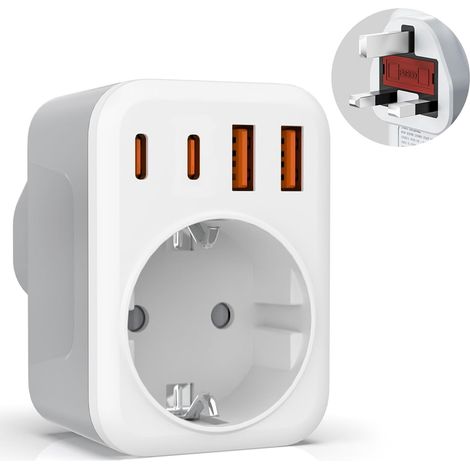 5 en 1 Adaptateur Prise Anglaise,Adaptateur UK de Voyage avec 1 Type E/F 2 USB A Ports 2 USB C Ports pour Le Royaume-Uni, l'Irlande, Malte, Malaisie Etc(Type G) (1/5)