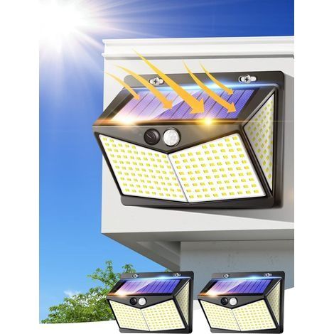 Lampe Solaire Exterieur, 208 LED Projecteur LED Exterieur Detecteur de Mouvement Ip65, Lumiere Spot LED Solaire Exterieur, Eclairage Exterieur avec Detecteur,Applique Murale pour Jardin Piscine-2 Pack (1/5)