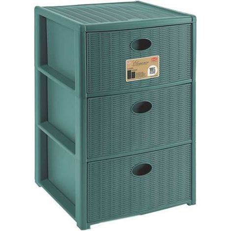 Stefanplast Cassettiera 3 posti Elegance Green 40x40 H 60 cm - Polipropilene riciclato - Super resistente - Fornita montata