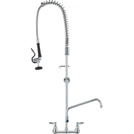 Kommerzielle Küchenarmatur Wasserhahn mit Ausziehbarer Vorspülbrause, 118 cm Höhe, 203 mm Mitte, 305 mm Schwenkauslauf, Messing Küchenspülenarmatur zur Wandmontage, für 1/2/3-Fach-Spüle (1/5)