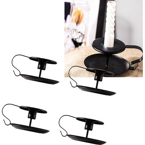 Bougeoir rétro en fer forgé peint, support pour bougie pilier, décoration de table, noir, lot de 4 (1/5)