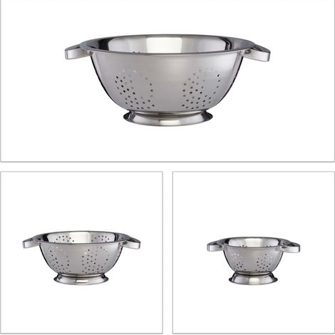 Lot de 3 passoires à pâtes design intemporel cuisine 20 x 10 x 10 cm en inox brillant (1/4)