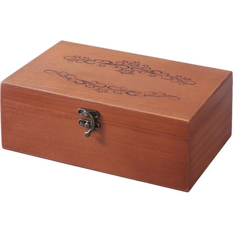 Vintage Wooden Storage Box with Lock, Large Capacity Jewelry Box with Lid, Multifunctional Decorative Box for Home (M) (1/5)