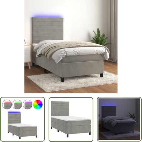 The Living Store Sommier à lattes de lit matelas LED Gris clair 80x200cm Velours - Lit Capitonné - Lit Velours - Lit Avec Éclairage Led - Lit Double - Tête De Lit Ajustable (1/5)