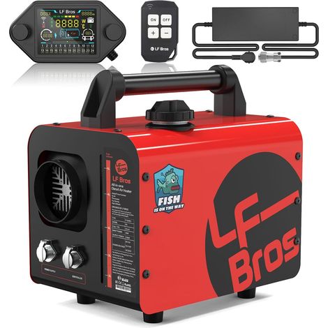 5KW Chauffage Diesel, 12V/220V Plateau Version Chauffe Diesel Portable, Réchauffeur d'Air Diesel avec Interrupteur à Cristaux Liquides Chronométré pour la Pêche sur Glace, Tente (Rouge) (1/5)