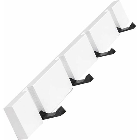 Patère Murale Porte Manteau Mural en Bois avec Pliable Crochet pour Suspendre Echarpes Sacs à Main Parapluies Serviettes Vêtements (4 Crochet, Blanc)