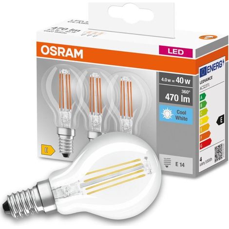 OSRAM LED-Lampe BASE CLASSIC P, E14, EEK: E, 4 W, 470 lm, 4000 K, 3 Stück (1/3)