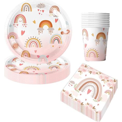 Vaisselle Anniversaire Arc-en-ciel Bohème Decoration Fille Fête Anniversaire (1/5)