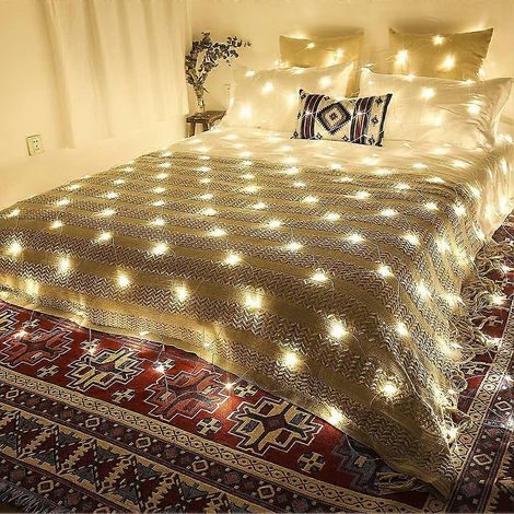 Guirlande lumineuse à 96 LED en maille, 1,5 x 1,5 m, étanche, pour chambre, salon et jardin. Décoration suspendue. (1/5)