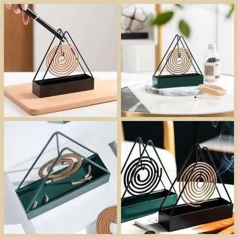 Support de bobine anti-moustique portable en fer, plateau triangulaire en métal à suspendre, porte-bobine et brûleur d'encens (1/4)