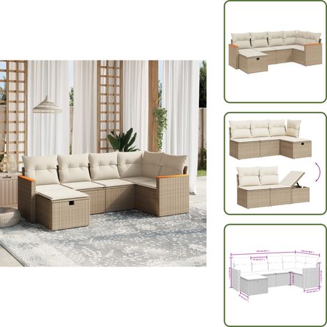 6-tlg. Garten-Sofagarnitur mit Kissen Beige Poly Rattan - Gartengestell - Gartenmöbel Set - Lounge Möbel - Outdoor Möbel - Rattan Gartenmöbel (1/5)