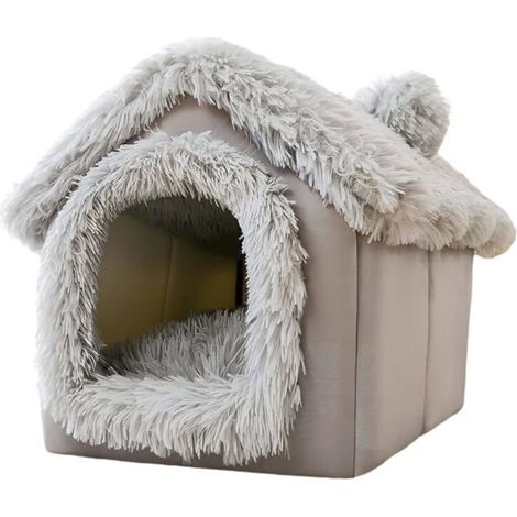 BelleRise - Niche pour chien, niche douillette et confortable pour chat avec coussin amovible, igloo en peluche lavable - 42 x 35 cm (1/5)