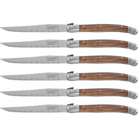 Ensemble de 6 couteaux de cuisine en acier inoxydable – Lame de 1,8 mm – Poignées ABS/TPR imitant le bois – Design provençal élégant – Laguiole