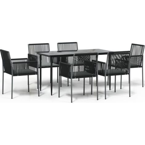 Maison Exclusive - Set Pranzo Giardino 7 pz con Cuscini Polyrattan e Acciaio Nero (1/5)