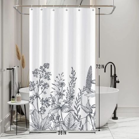 Bardusch-Rideau de douche en tissu noir et blanc motif floral rétro (1/5)