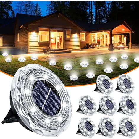 spot solaire exterieur 8 led lampe de pelouse design diamant lumiere blanche en acier inoxydable pour jardin