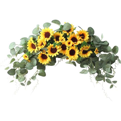 Guirnalda artificial de girasoles para decoración de pared, juego de 1, girasoles de eucalipto, tela de seda, 75 × 25 cm, brillante y fácil de cuidar. (1/3)
