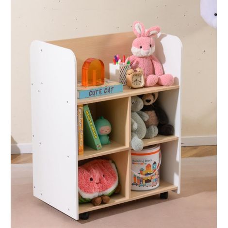 COSTWAY Libreria per Bambini a 3 Ripiani Due Facce, Scaffale con Ruote e 88 Cubi Aperti, Organizzatore per Cameretta, Sala Giochi e Angolo Lettura, 62,5 x 40 x 83 cm