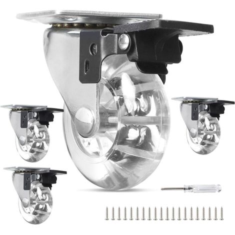 Lot de 4 Roulettes pour Meubles 50 mm Roulette avec Frein Roulettes à 360° Roulettes Pivotantes Transparent Roulette Meuble Charge Lourde Jusqu'à 160KG (1/5)