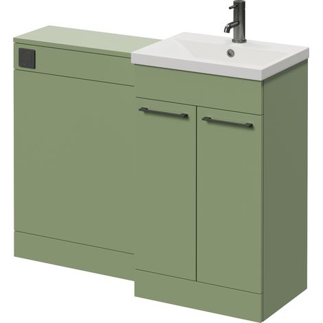 Napoli 390 Cento Olive Green 1100mm 2 Door Vanity Unit Toilet Suite with Glide Basin - 1100mm - Gunmetal Grey 160mm HandleWithout Kingston Toilet Pan