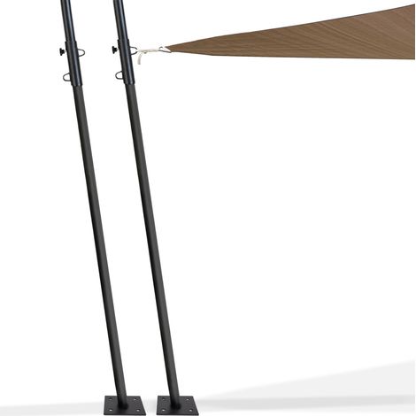 Idmarket – Lot de 2 mâts de fixation réglables pour voile d'ombrage H.220 CM – Bases acier 12x12 CM – Fixation à 105° – Adaptés pour installations en biais