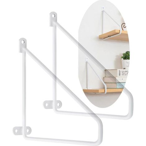 Soporte de estante de acero macizo de 2 piezas, soporte triangular para estante, soporte de pared para tabiques, marco de estante flotante tipo trípode (25 cm, blanco)