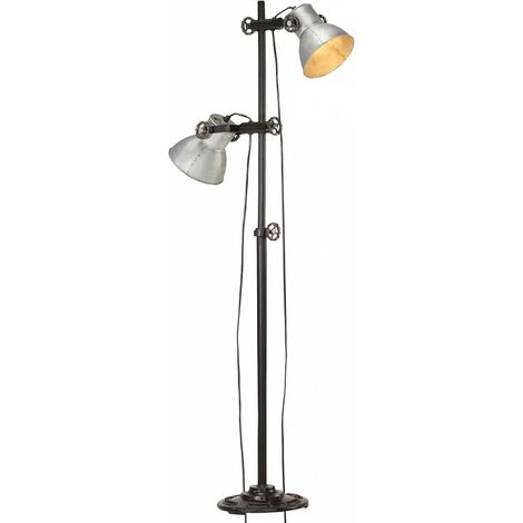 Lampada da Pavimento con 2 Paralumi Argento E27 in Ghisa vidaXL (1/5)