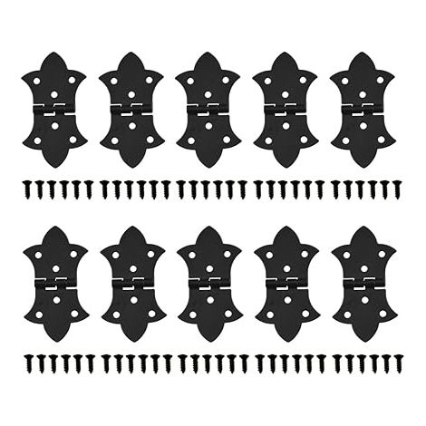 Lot de 10 charnières décoratives à rabat avec vis, charnières pliables à 6 trous pour boîte en bois, armoire, boîte à bijoux - Noir antique (1/5)