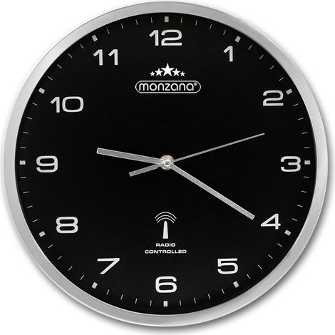 Horloge murale radio-pilotée silencieuse noir et argent Ø 31 cm avec trotteuse (1/5)