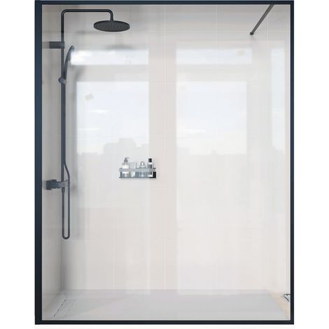 Bernstein – Paroi de douche italienne 160x200cm en verre clair 8mm – Profilé noir mat – Barre de stabilisation incluse – Installation à fleur de sol ou receveur
